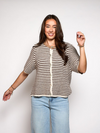 Lena Gebreid Vest met Knoopjes | Wit bruin gestreept | Tall