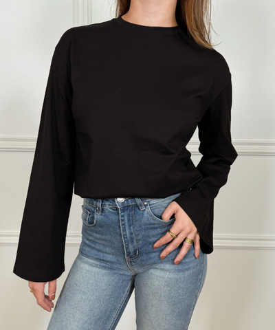 Nine Tee | wijd uitlopende mouw | Tall | Zwart