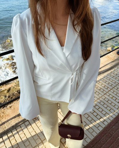 Mara wikkel blazer | Pofmouw | Wit