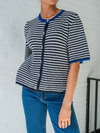 Lena Gebreid Vest met Knoopjes | Wit Donkerblauw gestreept | Tall