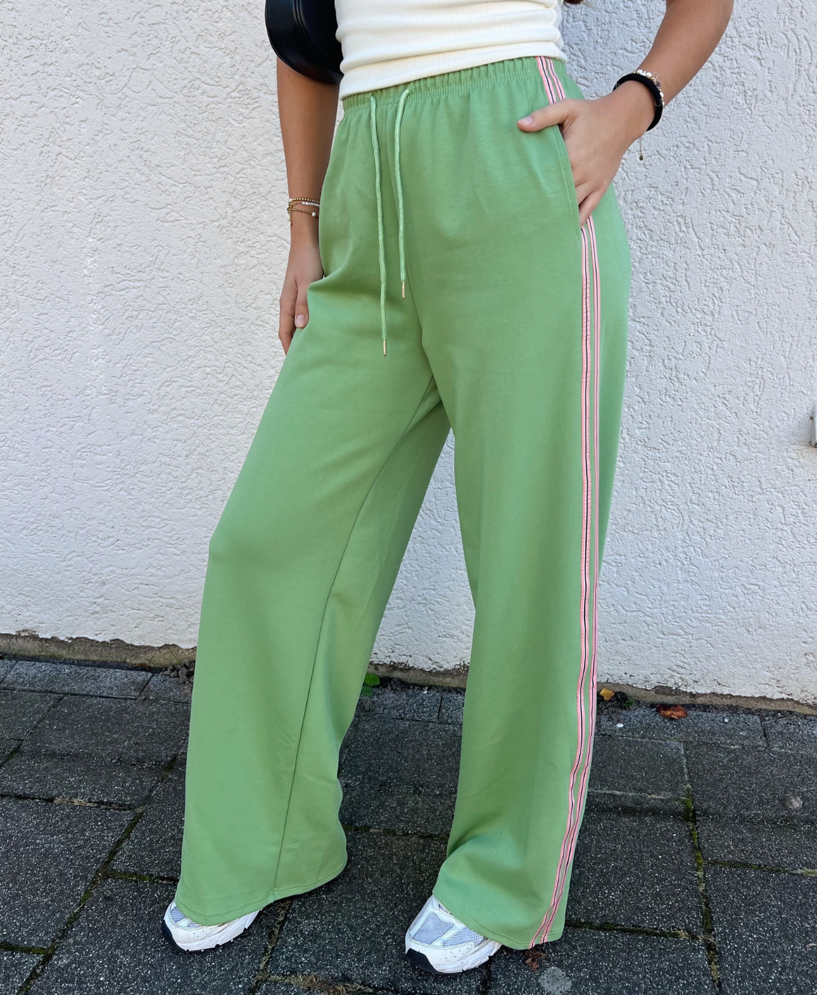 Izzy pants | Green | Pink stripe | Tall