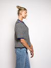Lena Gebreid Vest met Knoopjes | Wit Donkerblauw gestreept | Tall
