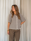 Lena Gebreid Vest met Knoopjes | Wit bruin gestreept | Tall
