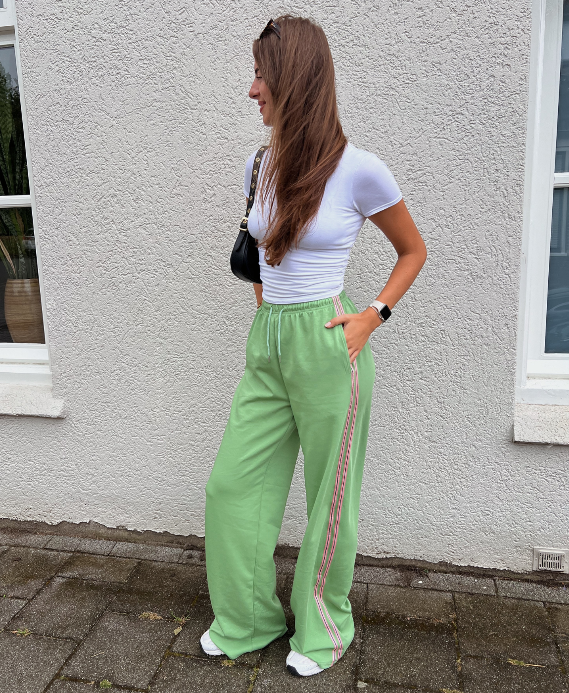 Izzy pants | Groen | Roze streep | Tall