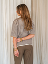 Lena Gebreid Vest met Knoopjes | Wit bruin gestreept | Tall