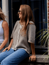 Lena Gebreid Vest met Knoopjes | Wit bruin gestreept | Tall