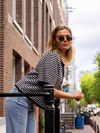 Lena Gebreid Vest met Knoopjes | Wit Donkerblauw gestreept | Tall