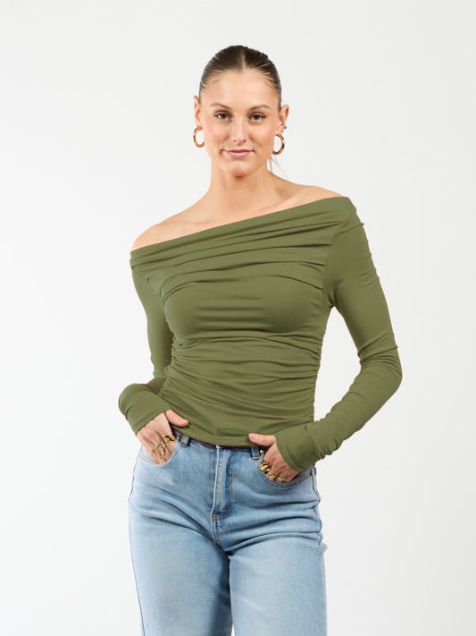 Lieke off shoulder top | Tall | Olive