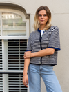 Lena Gebreid Vest met Knoopjes | Wit Donkerblauw gestreept | Tall