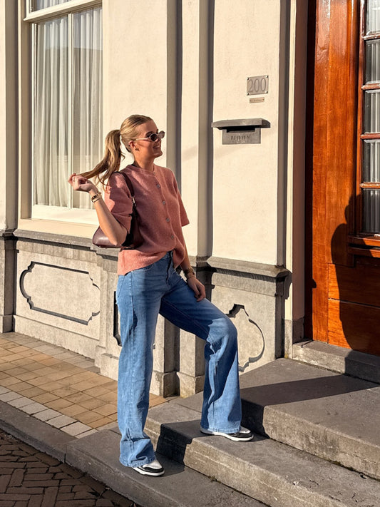 Lena Gebreid Vest met Knoopjes | Roze | Tall