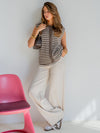 Lola Knitted Spencer met Knoopjes | Bruin wit gestreept | Tall