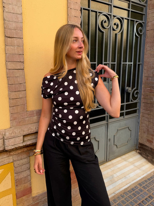 Amber Polkadot top | Zwart wit | Tall