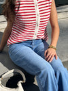 Lola Knitted Button-Up Spencer | White red striped | Tall
