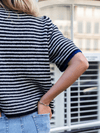 Lena Gebreid Vest met Knoopjes | Wit Donkerblauw gestreept | Tall