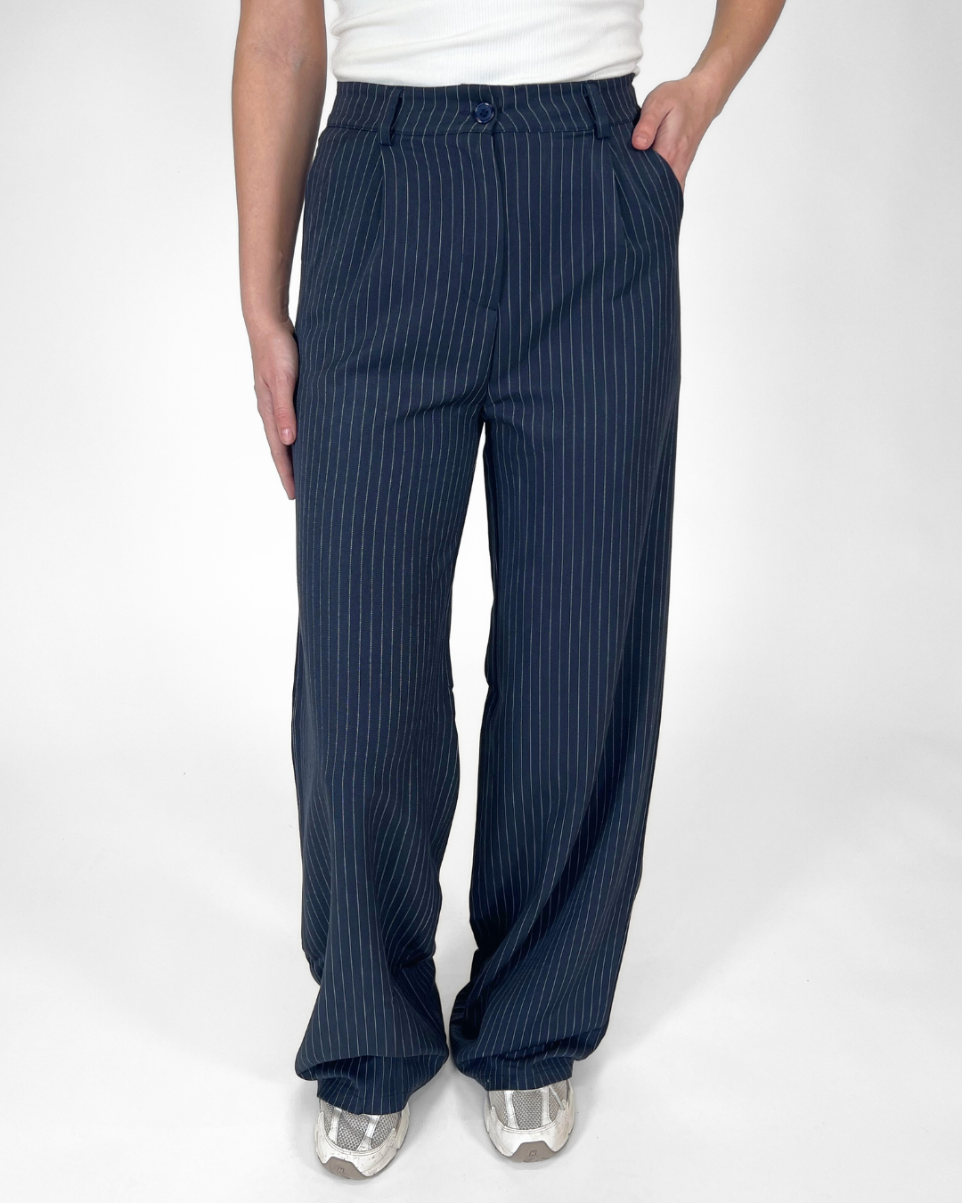 Leila | Wide leg pantalon | Navy met streep | Tall