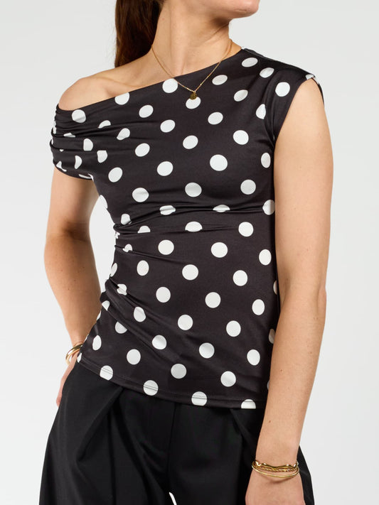 Amber Polkadot top | Zwart wit | Tall