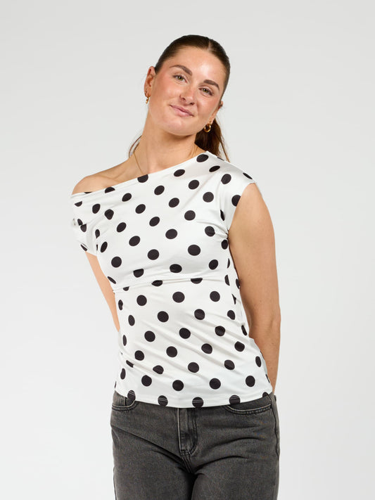 Amber Polkadot top | Wit zwart | Tall
