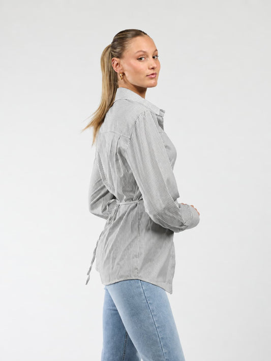 Semi-fitted blouse | Grey striped | Tall