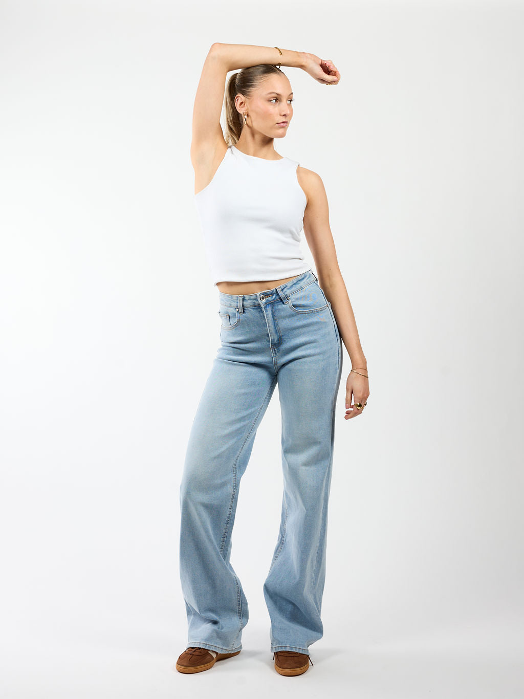 Basic Tank Top Noa | Off-white | Tall | Dubbel gevoerd | Schijnt