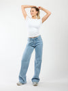 Indy | Mid Waist Wide Leg Jeans | Met krijtstreep | Stretch | Tall