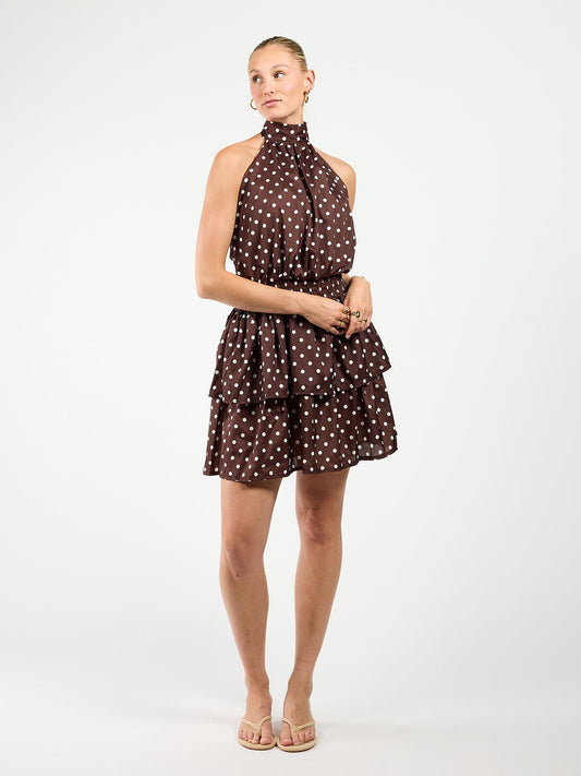 Julie Polkadot Dress | Donkerbruin | Tall