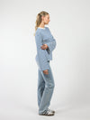 Nine Tee | Wijd uitlopende mouw | Gestreept wit blauw | Tall
