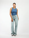 Roxy | Mid Waist Super Wide Leg Jeans | Light Blue | Stretch | Tall