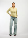 Cilia | Long sleeve top met knopen | Groen | Tall