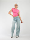 Lucie top open back | Short sleeve | Pink | Tall