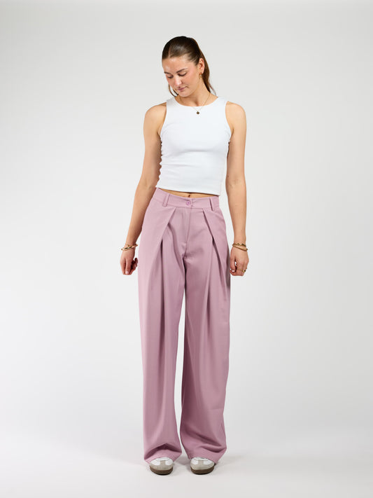 Ella | Wide leg pantalon met plooien | Roze | Tall