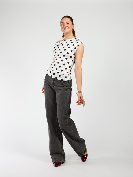Amber Polkadot top | Wit zwart | Tall
