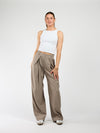 Ella | Wide leg pantalon met plooien | Taupe | Tall