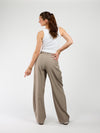 Ella | Wide leg pantalon met plooien | Taupe | Tall