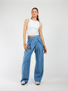 Ella | Wide leg pantalon met plooien | Denim blauw | Tall