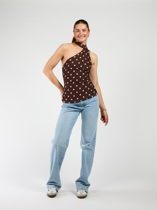 Poppy Polkadot top | Bruin wit | Tall