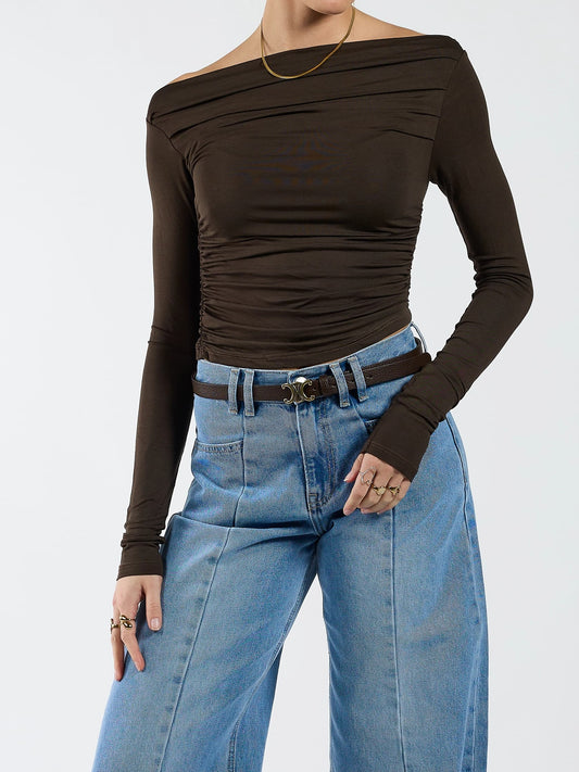 Eline riem bruin | gouden gesp