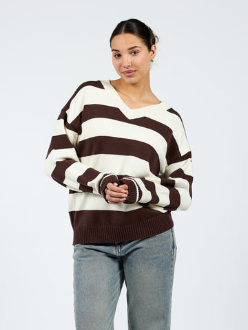 Ella | Knitted sweater | Brown striped | Tall