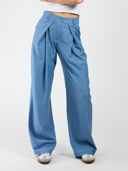 Ella | Wide leg pantalon met plooien | Denim blauw | Tall