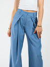 Ella | Wide leg pantalon met plooien | Denim blauw | Tall