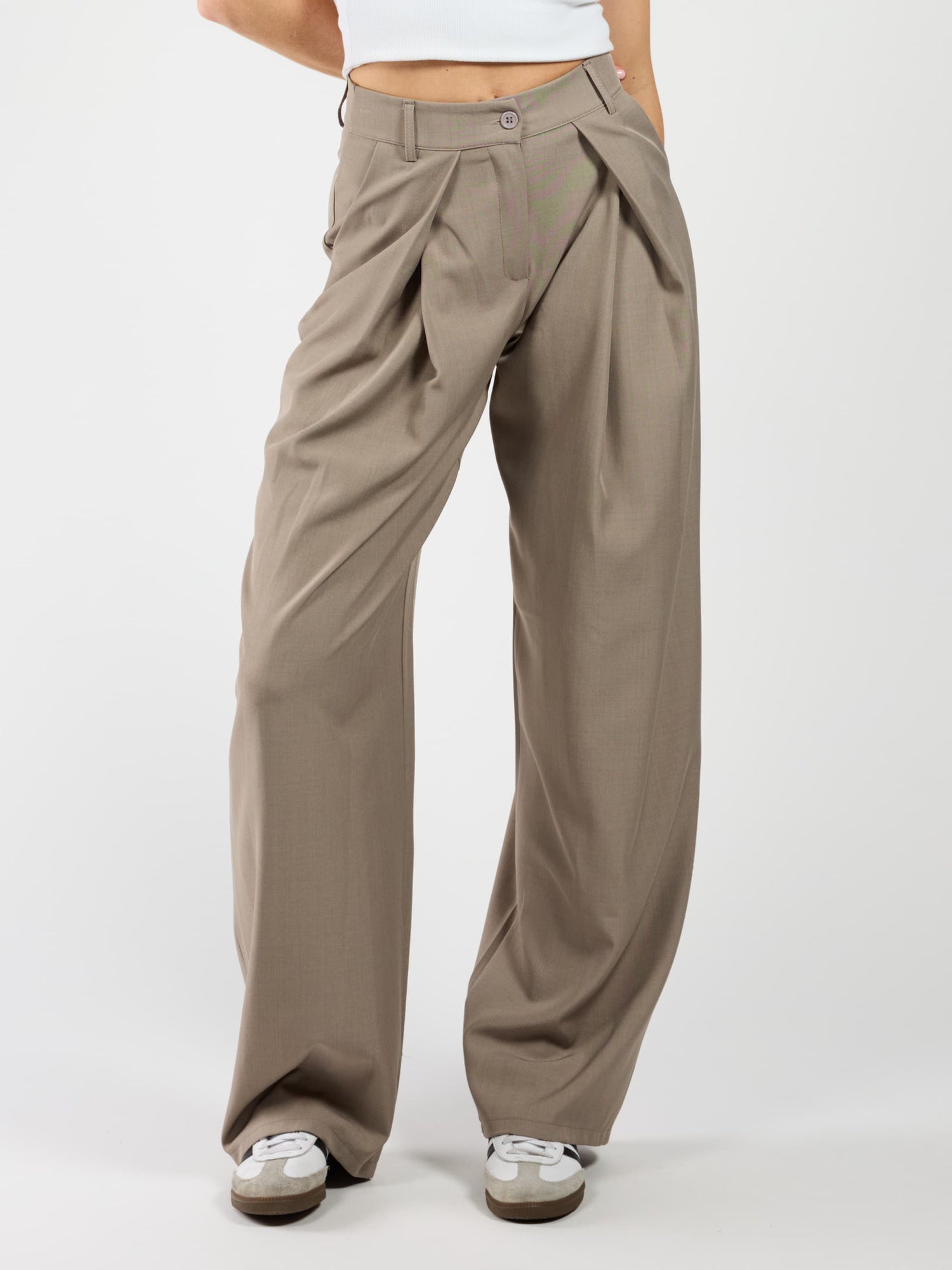 Ella | Wide leg pantalon met plooien | Taupe | Tall