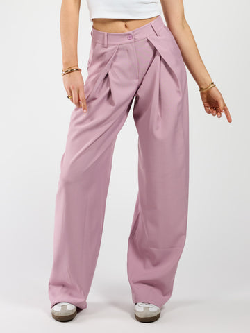 Ella | Wide leg pantalon met plooien | Roze | Tall