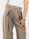 Ella | Wide leg pantalon met plooien | Taupe | Tall
