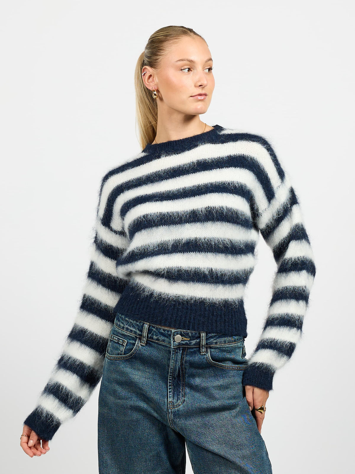 Franky Cropped Knit | Navy gestreept | Tall