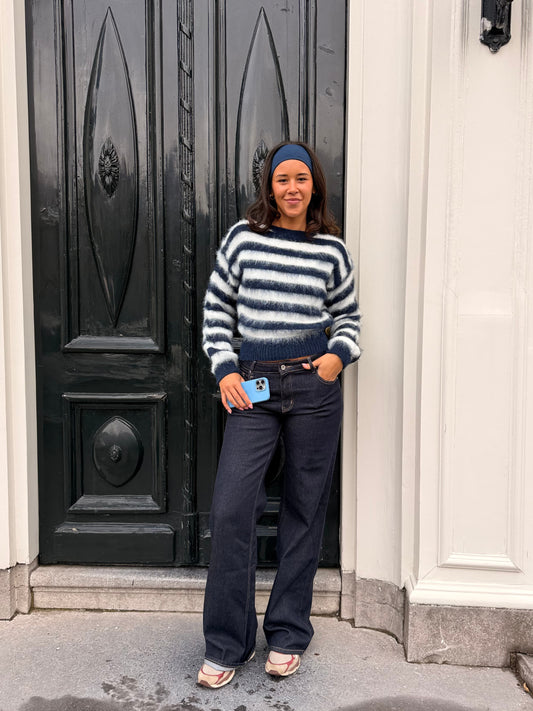 Franky Cropped Knit | Navy gestreept | Tall