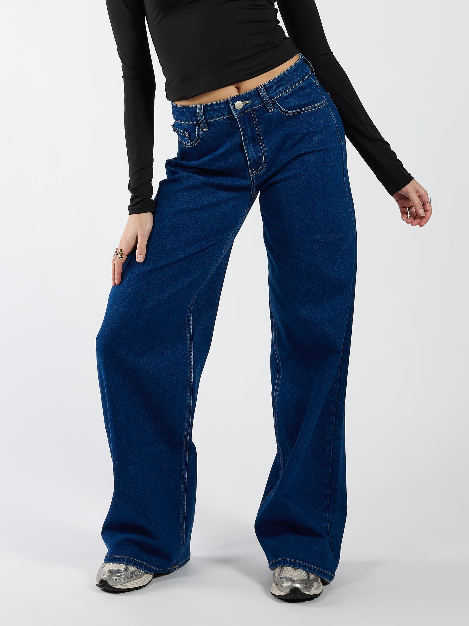 Indy | Mid Waist Wide Leg Jeans | Dark blue | Stretch | Tall