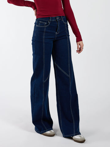 Iza | Super Wide Leg Jeans | Stretch | Donkerblauw | Tall