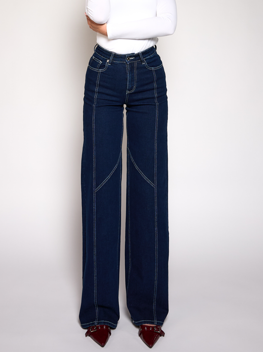 Iza | Super Wide Leg Jeans | Stretch | Donkerblauw | Tall
