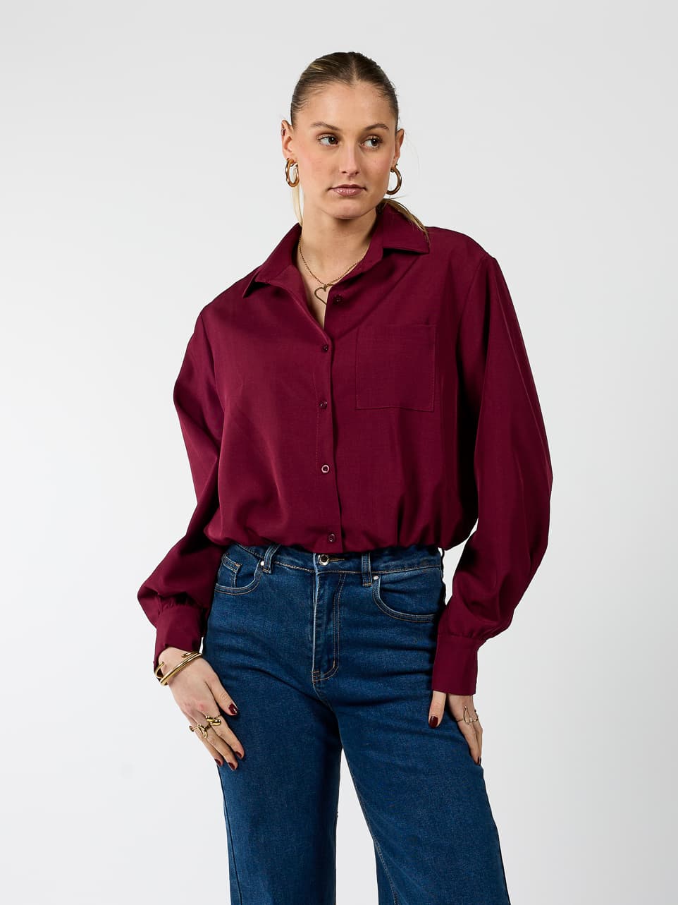 Jip | Cropped blouse | Bordeaux | Tall