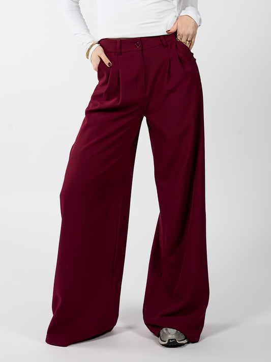 Jip | Wide leg pantalon met plooien | Bordeaux | Tall