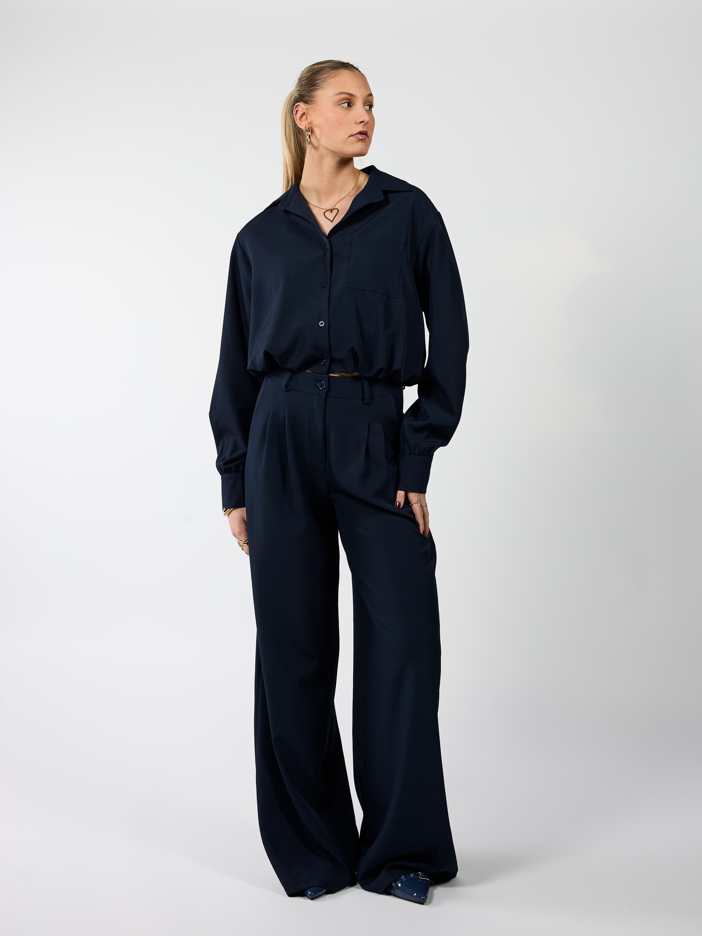 Jip | Wide leg pantalon met plooien | Navy | Tall – The Wildflower